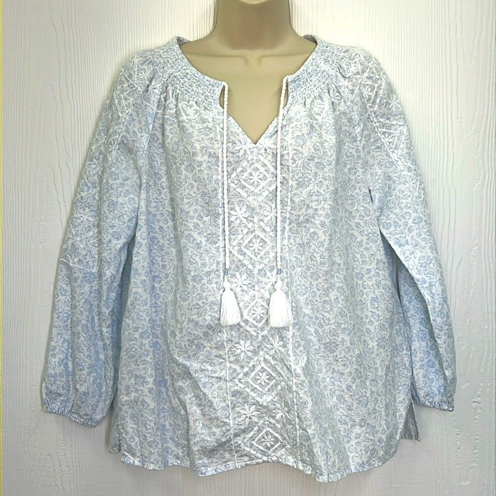 Joie - Floral Print Embroidered Tassled Boho Long Sleeve Blouse Size Small